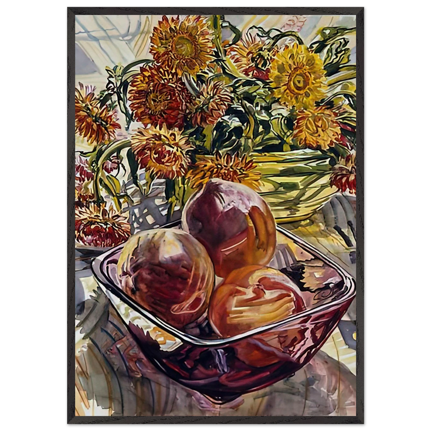 PEACHES AND STRAWFLOWERS 1990 - Janet Fish Framed Art Print – Black Wooden Frame - Default Title - -Framed Art Print