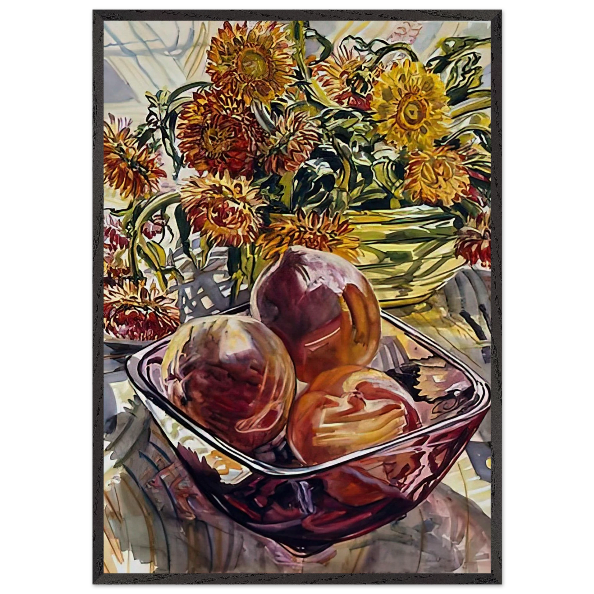 PEACHES AND STRAWFLOWERS 1990 - Janet Fish Framed Art Print – Black Wooden Frame - Default Title - -Framed Art Print