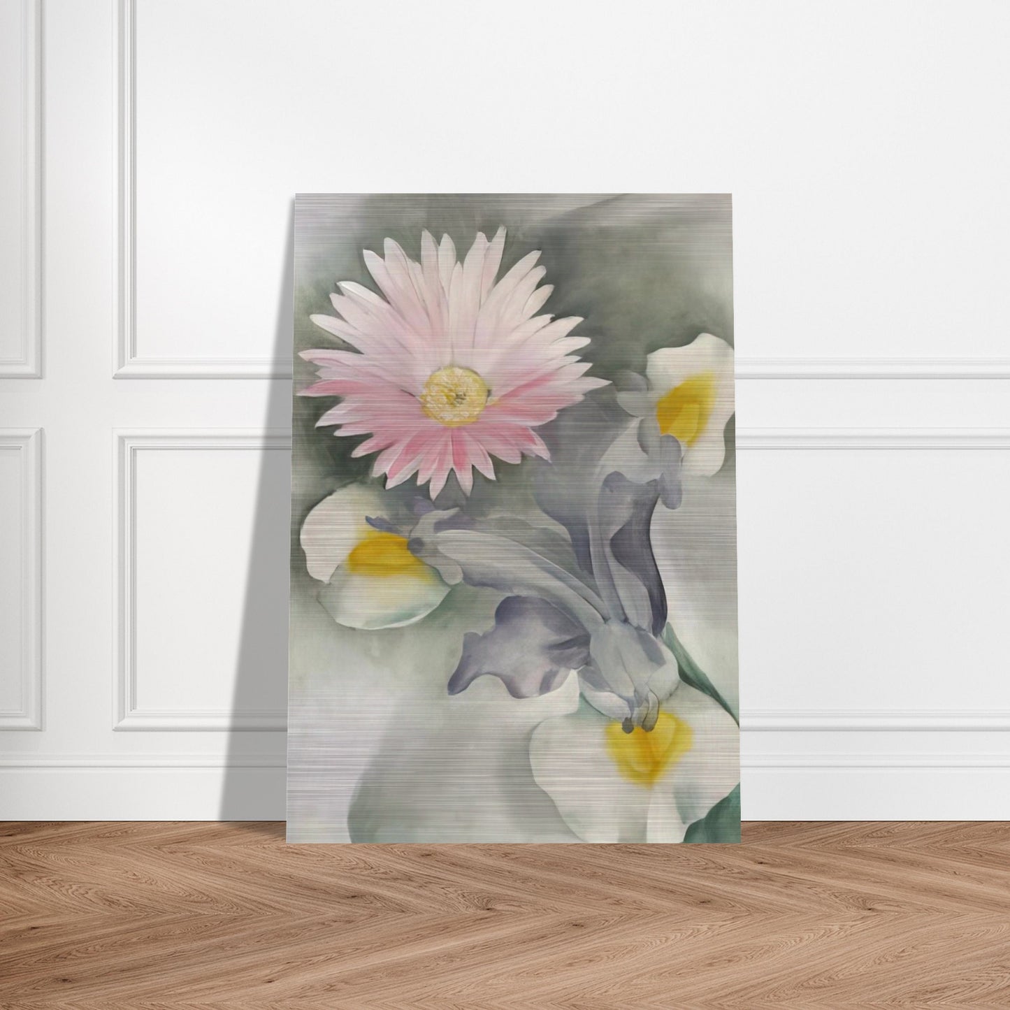 Pink Daisy with Iris - Georgia O'Keeffe Brushed Aluminum Print - 70x100 cm / 28x40 inches | Georgia O'Keeffe Aluminum Print | Georgia O'Keeffe Prints
