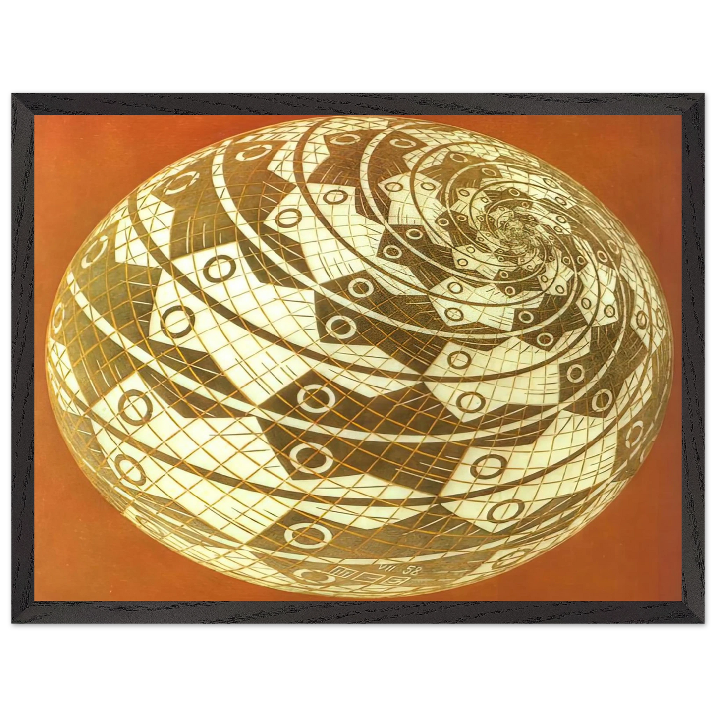 MC Escher - SPHERE SURFACE WITH FISHES COLOUR Wall Art - 60x80 cm / 24x32 inches - Premium Wooden Framed Poster With Fine Art Paper - Wood frame