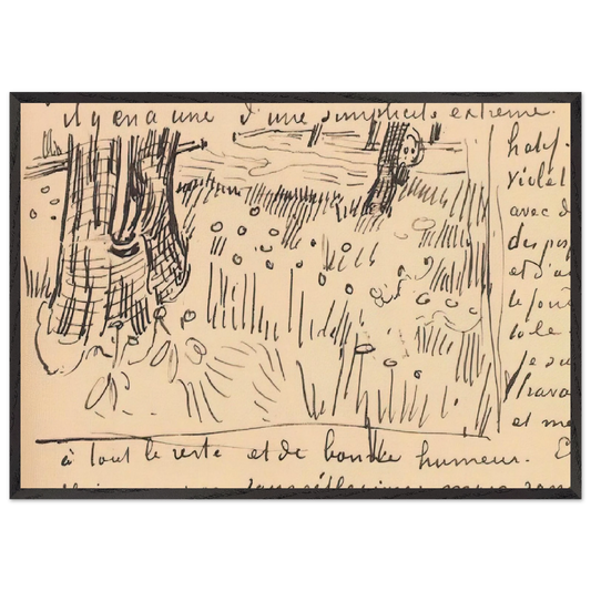 Field of Grass with Dandelions and Tree Trunks - Vincent van Gogh 70x100 cm / 28x40 inches Framed Art Print – Black Wooden Frame