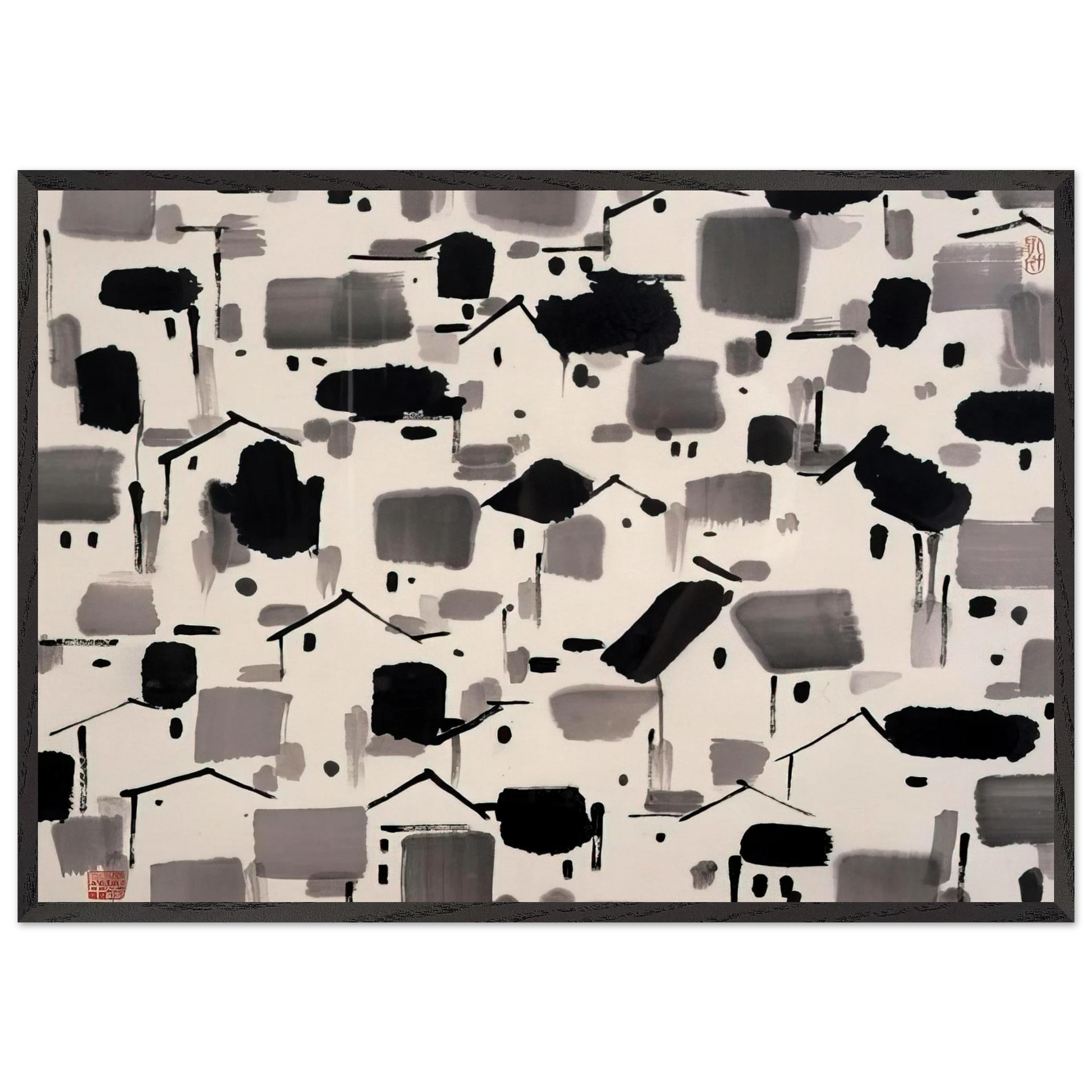 Home of Man - 1999 - Wu Guanzhong Framed Art Print – Black Wooden Frame - Default Title - -Framed Art Print