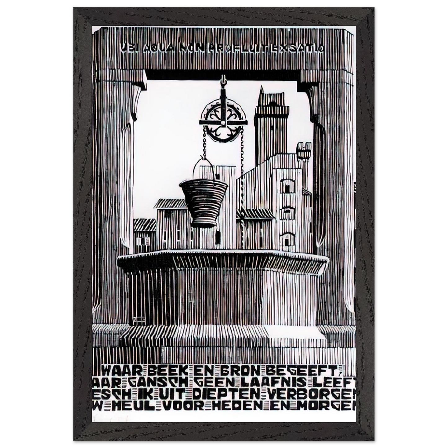 MC Escher - EMBLEMATA WELL Wall Art - 21x29.7 cm / 8x12" - Premium Wooden Framed Poster With Fine Art Paper - White frame