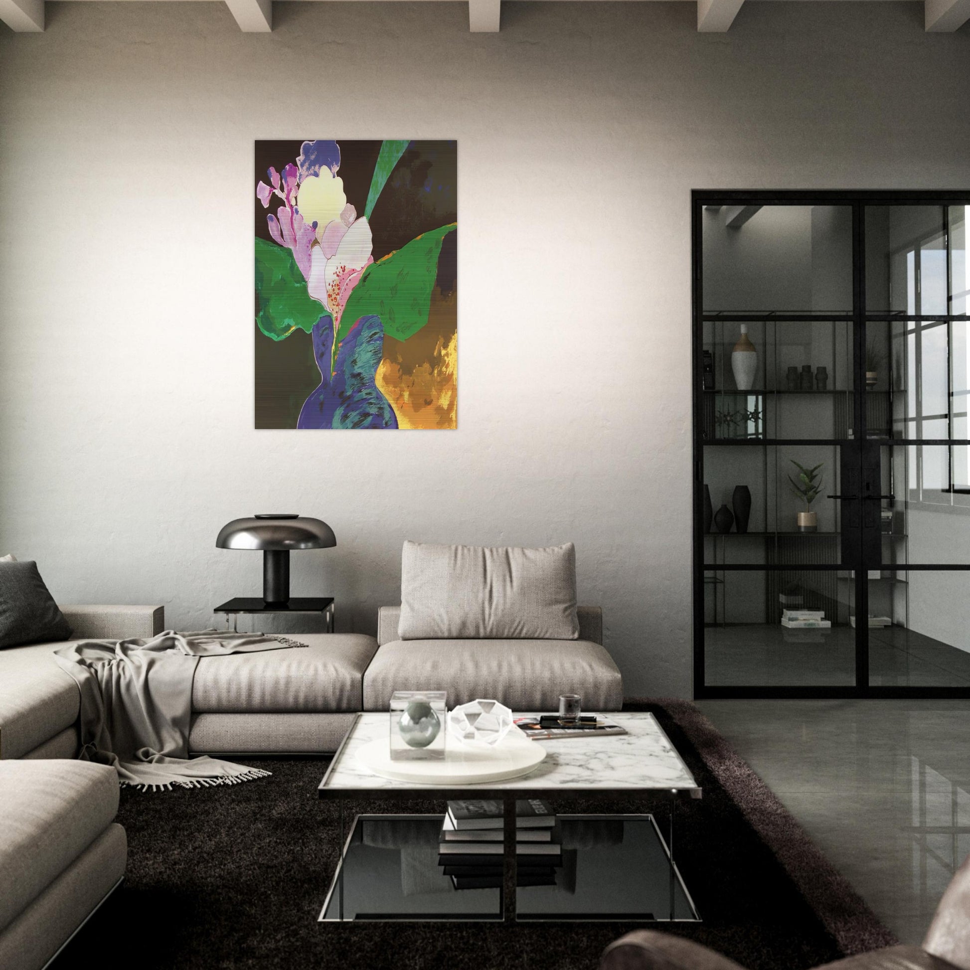 Blue Vase With Flowers - 2002 - Aldemir Martins Brushed Aluminum Print - 70x100 cm / 28x40 inches | Aldemir Martins Aluminum Print | Aldemir Martins Prints