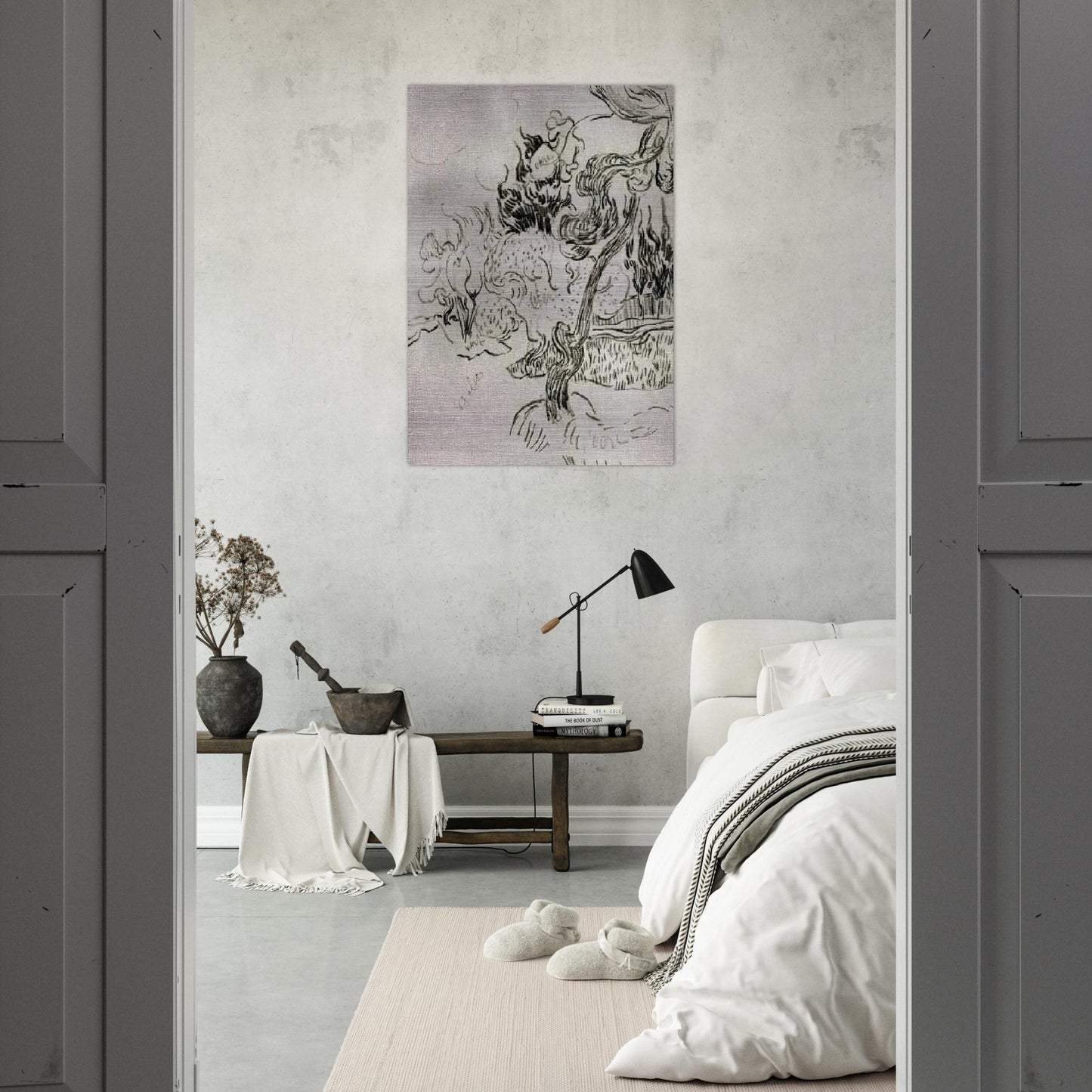 A Pine Tree and Cypresses in the Garden of the Asylum - Vincent van Gogh Brushed Aluminum Print - 70x100 cm / 28x40 inches | Vincent van Gogh Aluminum Print | Vincent van Gogh Prints