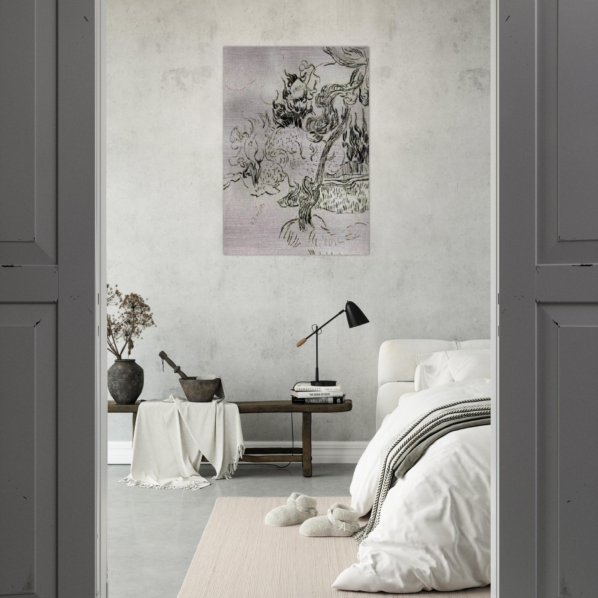 A Pine Tree and Cypresses in the Garden of the Asylum - Vincent van Gogh Brushed Aluminum Print - 70x100 cm / 28x40 inches | Vincent van Gogh Aluminum Print | Vincent van Gogh Prints