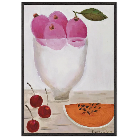 Three Cherries - 2000 - Mary Fedden Framed Art Print – Black Wooden Frame - Default Title - -Framed Art Print