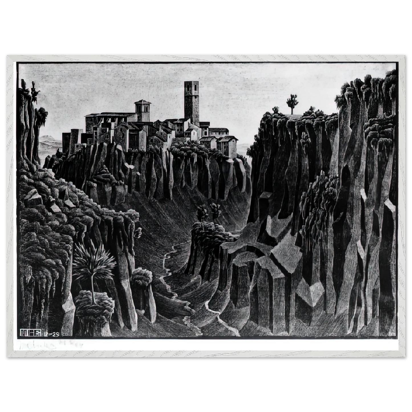 MC Escher - CIMINO BARBARANO Wall Art - 60x80 cm / 24x32 inches - Premium Wooden Framed Poster With Fine Art Paper - White frame