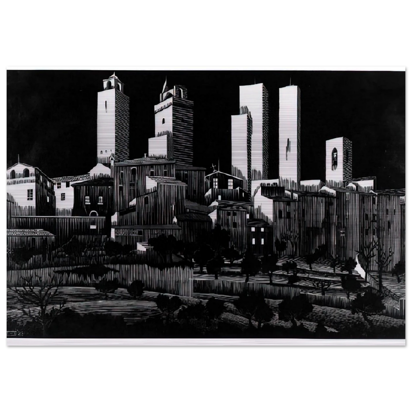 SAN GIMIGNANO - MC Escher Brushed Aluminum Print - 70x100 cm / 28x40 inches | MC Escher Aluminum Print | MC Escher Prints