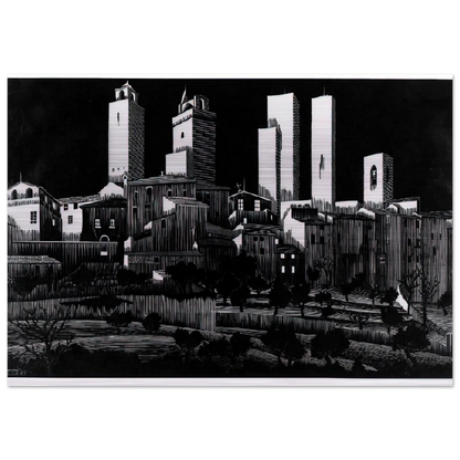SAN GIMIGNANO - MC Escher Brushed Aluminum Print - 70x100 cm / 28x40 inches | MC Escher Aluminum Print | MC Escher Prints