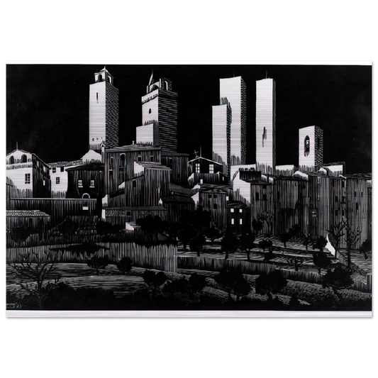 SAN GIMIGNANO - MC Escher Brushed Aluminum Print - 70x100 cm / 28x40 inches | MC Escher Aluminum Print | MC Escher Prints