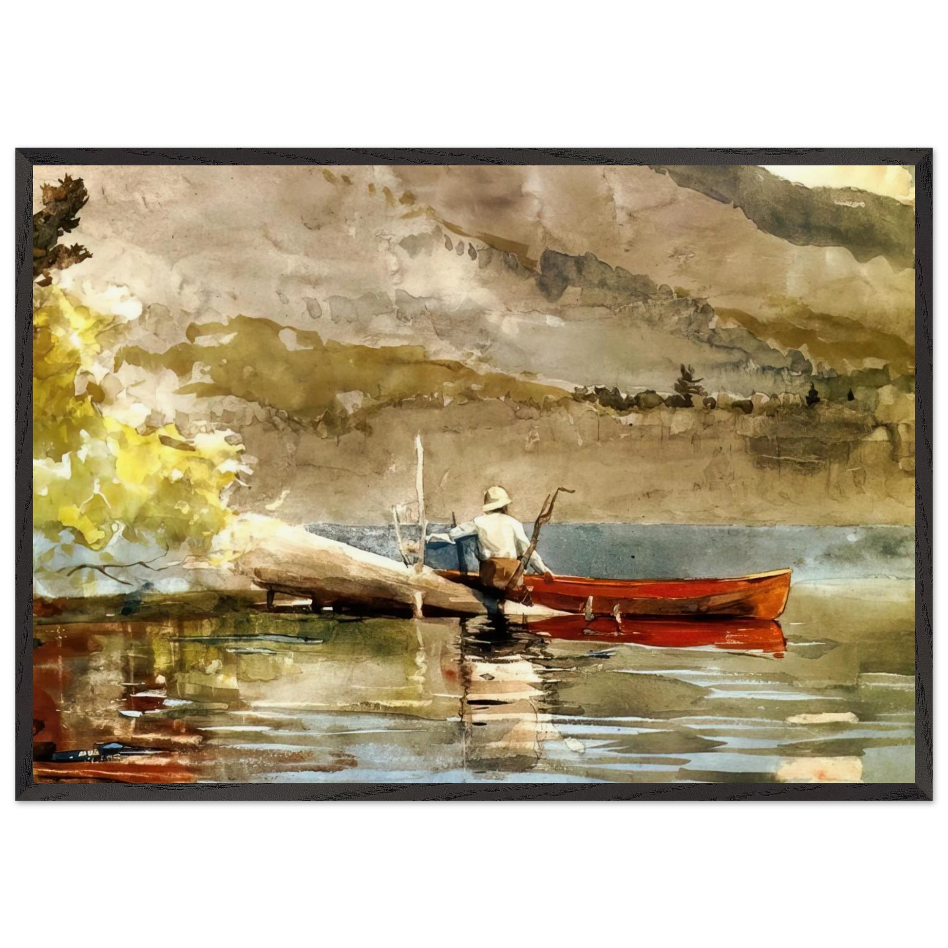 THE RED CANOE 1884 - Winslow Homer Framed Art Print – Black Wooden Frame - Default Title - -Framed Art Print