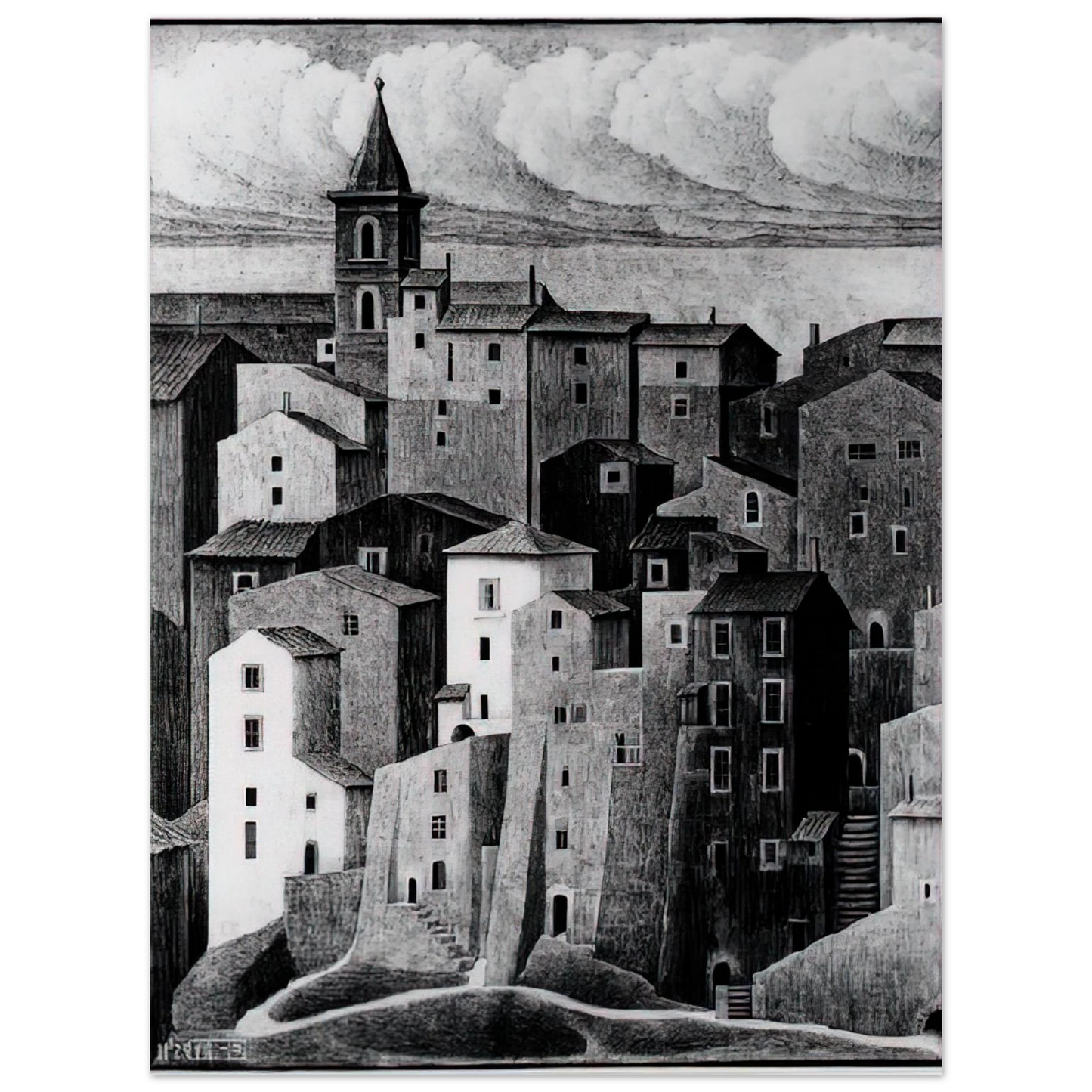 MC Escher - GENAZZANO ABRUZZI NOVEMBER 1929 1929 Wall Art - 21x29.7 cm / 8x12" - Fine Art Poster - -