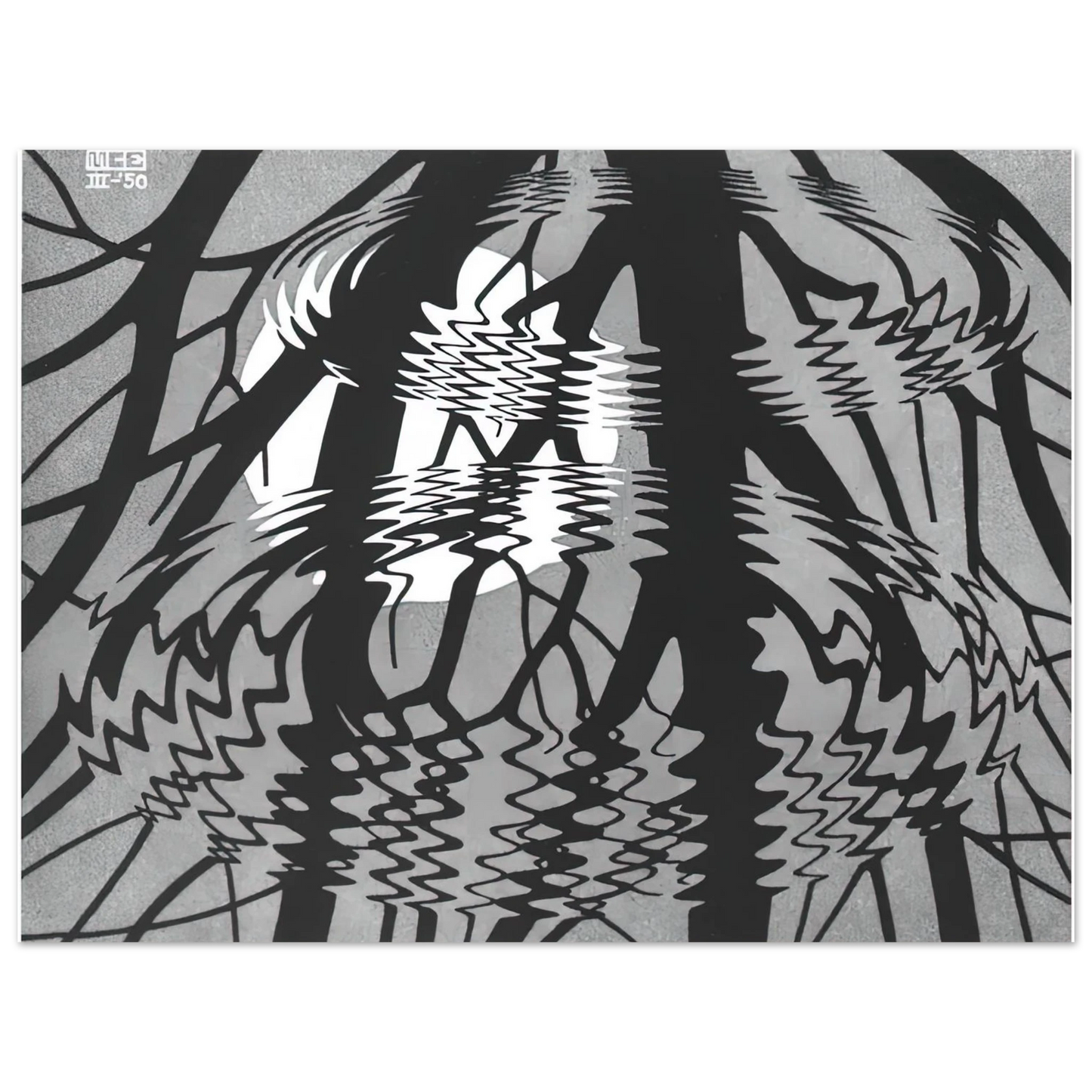 MC Escher - RIPPLED SURFACE Wall Art - 21x29.7 cm / 8x12" - Premium Wooden Framed Poster With Fine Art Paper - Black frame