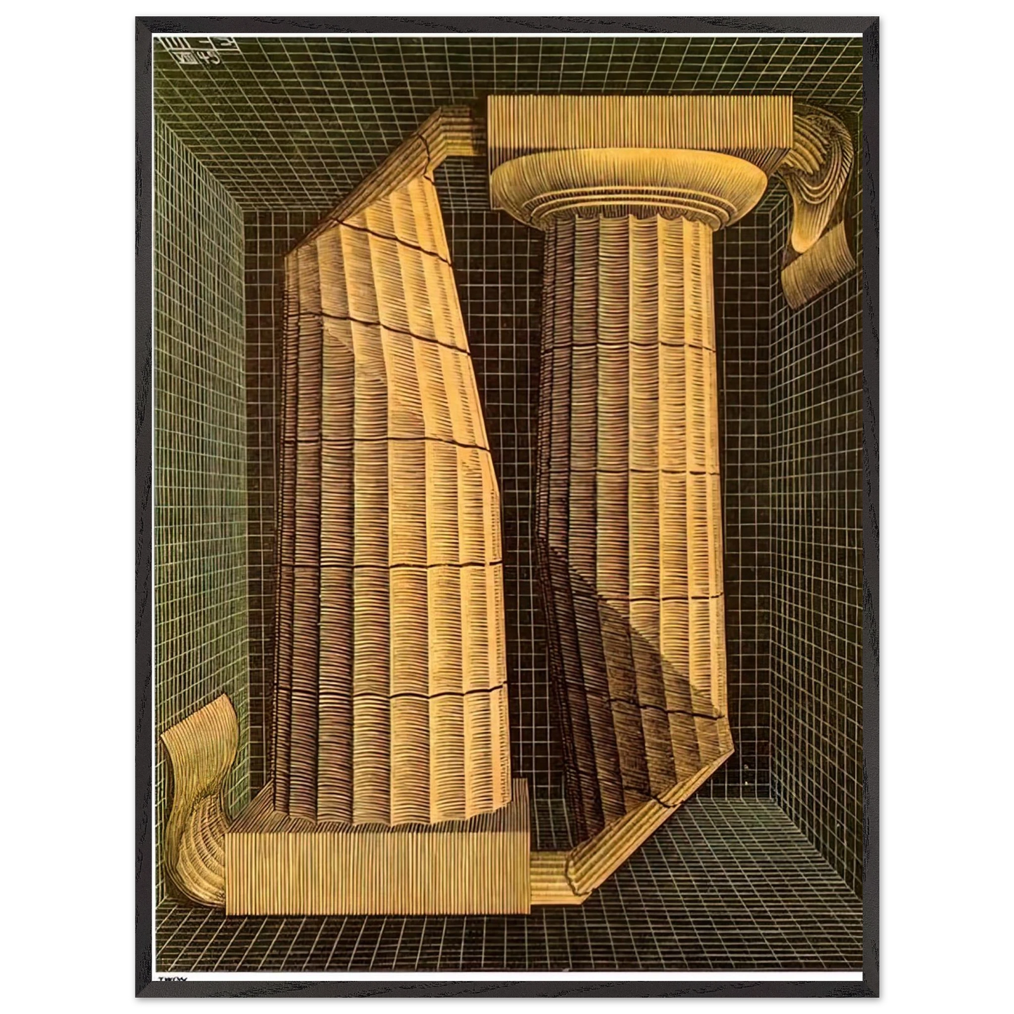 MC Escher - DORIC COLUMNS Wall Art - 60x80 cm / 24x32 inches - Premium Wooden Framed Poster With Fine Art Paper - White frame