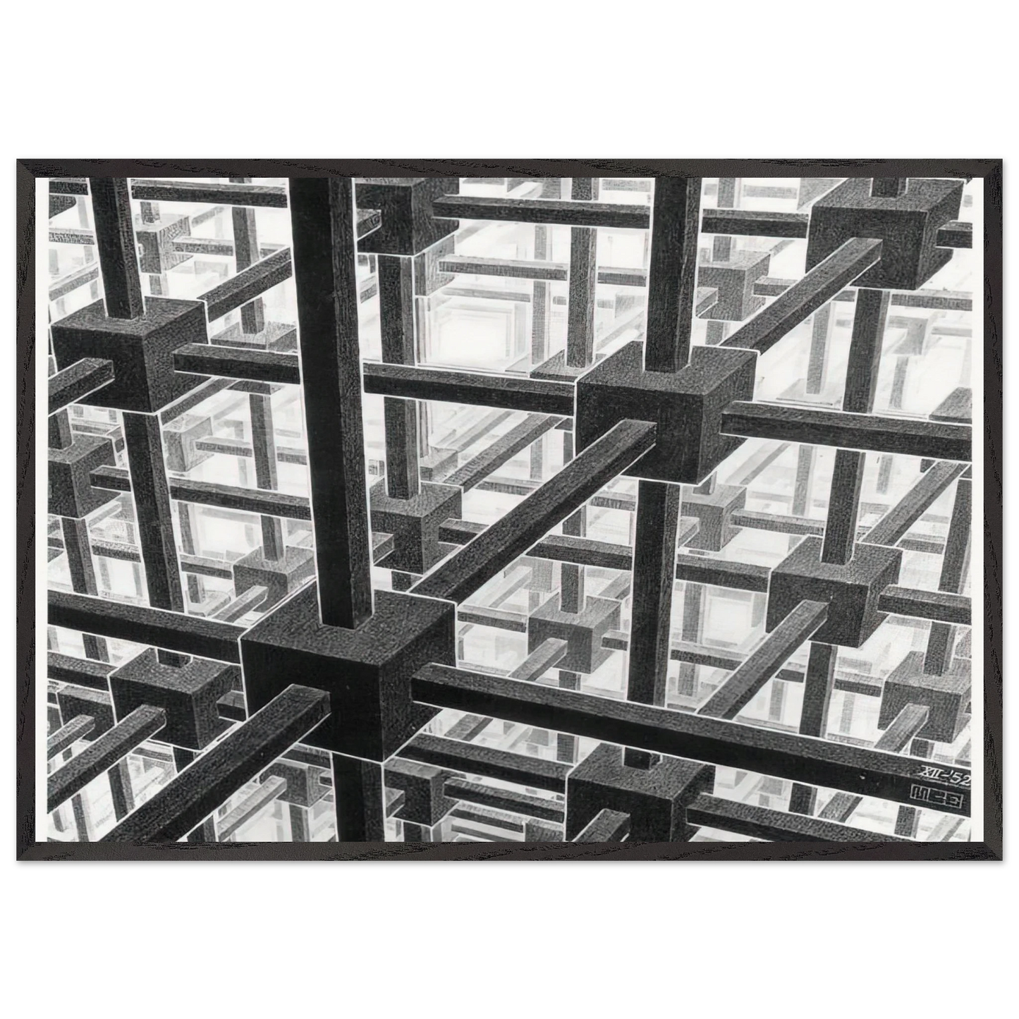 CUBIC SPACE DIVISION - MC Escher Framed Art Print – Black Wooden Frame - Default Title - -Framed Art Print