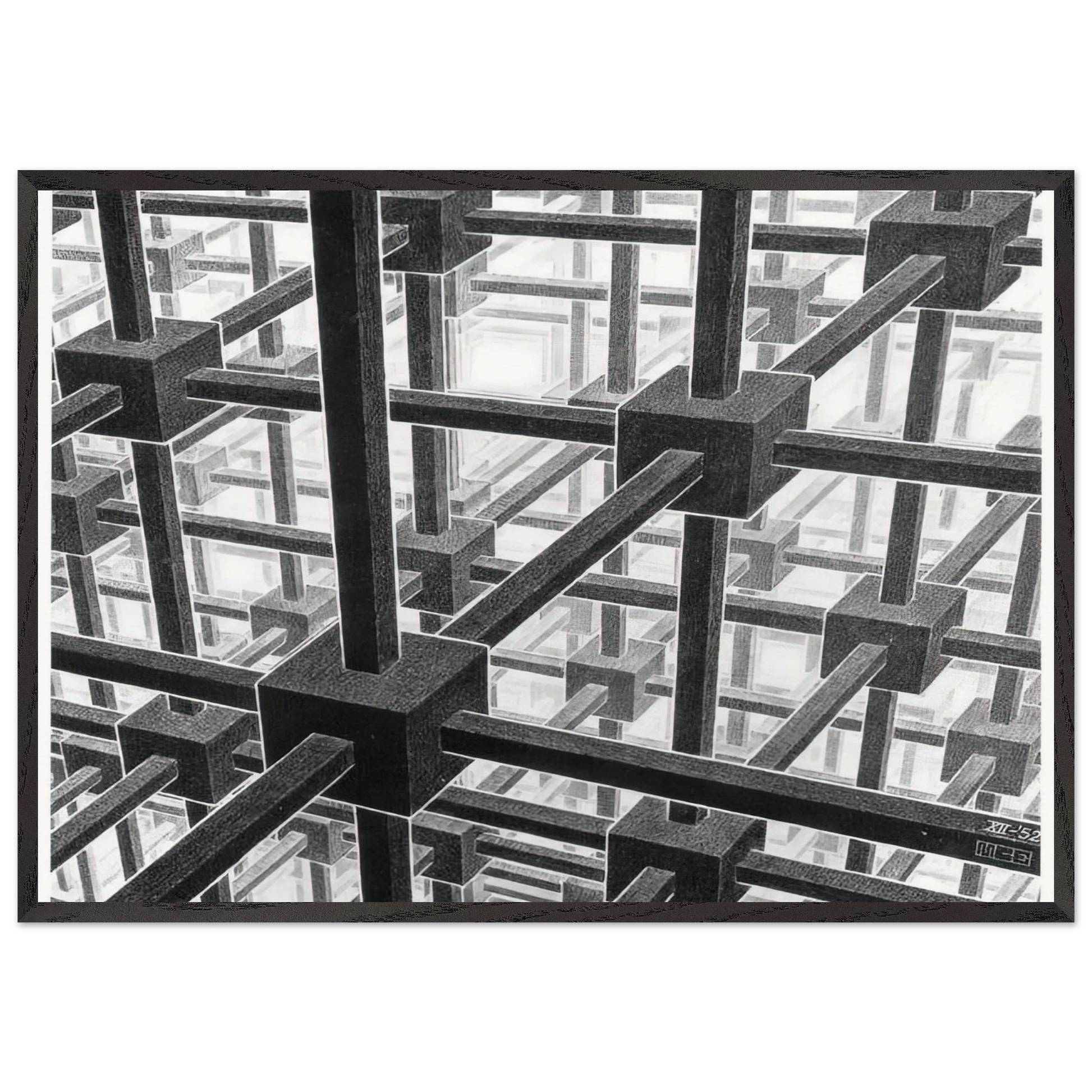 CUBIC SPACE DIVISION - MC Escher Framed Art Print – Black Wooden Frame - Default Title - -Framed Art Print