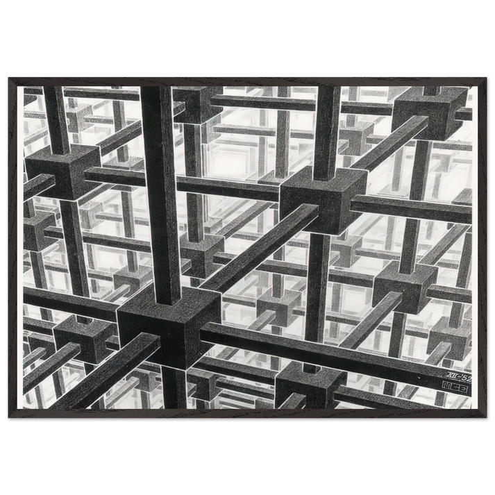 CUBIC SPACE DIVISION - MC Escher 70x100 cm / 28x40 inches Framed Art Print – Black Wooden Frame | Maurits Cornelis Escher Prints