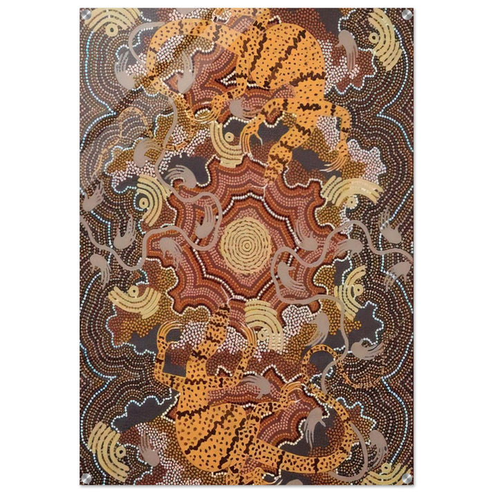 Perentie Goanna Dreaming - 1992 - Clifford Possum Tjapaltjarri Acrylic Print - 70x100 cm / 28x40″ inches | Clifford Possum Tjapaltjarri Wall Art | Clifford Possum Tjapaltjarri Prints