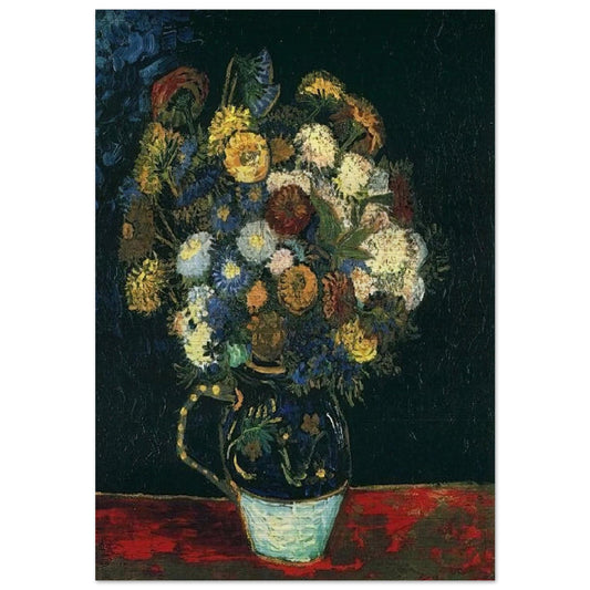 Still Life Vase with Zinnias - Vincent van Gogh Brushed Aluminum Print - 70x100 cm / 28x40 inches | Vincent van Gogh Aluminum Print | Vincent van Gogh Prints