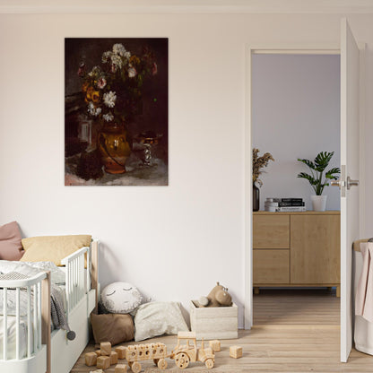 Flowers in a Vase and a Glass of Champagne - Pierre-Auguste Renoir Brushed Aluminum Print - 70x100 cm / 28x40 inches | Pierre-Auguste Renoir Aluminum Print | Pierre-Auguste Renoir Prints