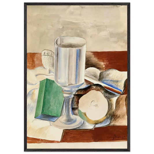 Still life with a Glass and an Apple - 1914 - Pablo Picasso Framed Art Print – Black Wooden Frame - Default Title - -Framed Art Print