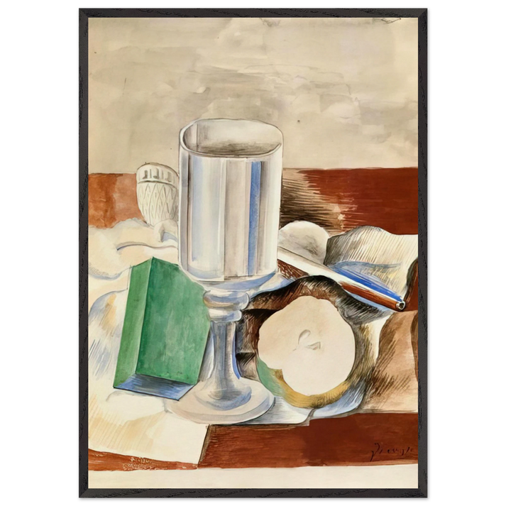 Still life with a Glass and an Apple - 1914 - Pablo Picasso 70x100 cm / 28x40 inches Framed Art Print – Black Wooden Frame