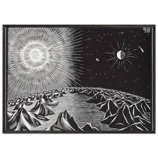 THE 4TH DAY OF THE CREATION - MC Escher Framed Art Print – Black Wooden Frame - Default Title - -Framed Art Print