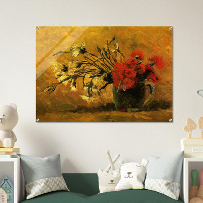 Vase with Red and White Carnations on a Yellow Background - Vincent van Gogh Acrylic Print - 70x100 cm / 28x40″ inches