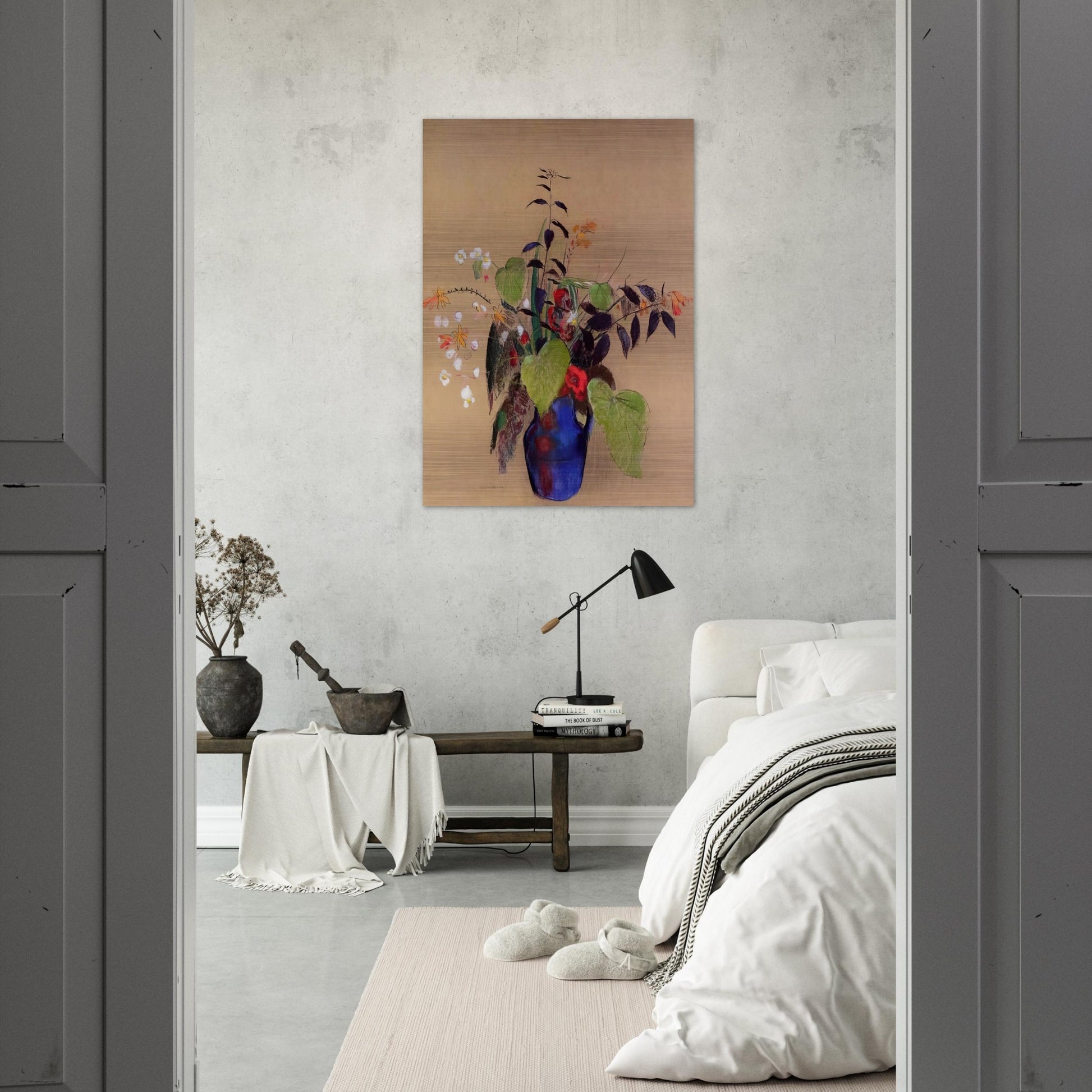 FLOWERS IN A BLUE JUG - Odilon Redon Brushed Aluminum Print - 70x100 cm / 28x40 inches | Odilon Redon Aluminum Print | Odilon Redon Prints