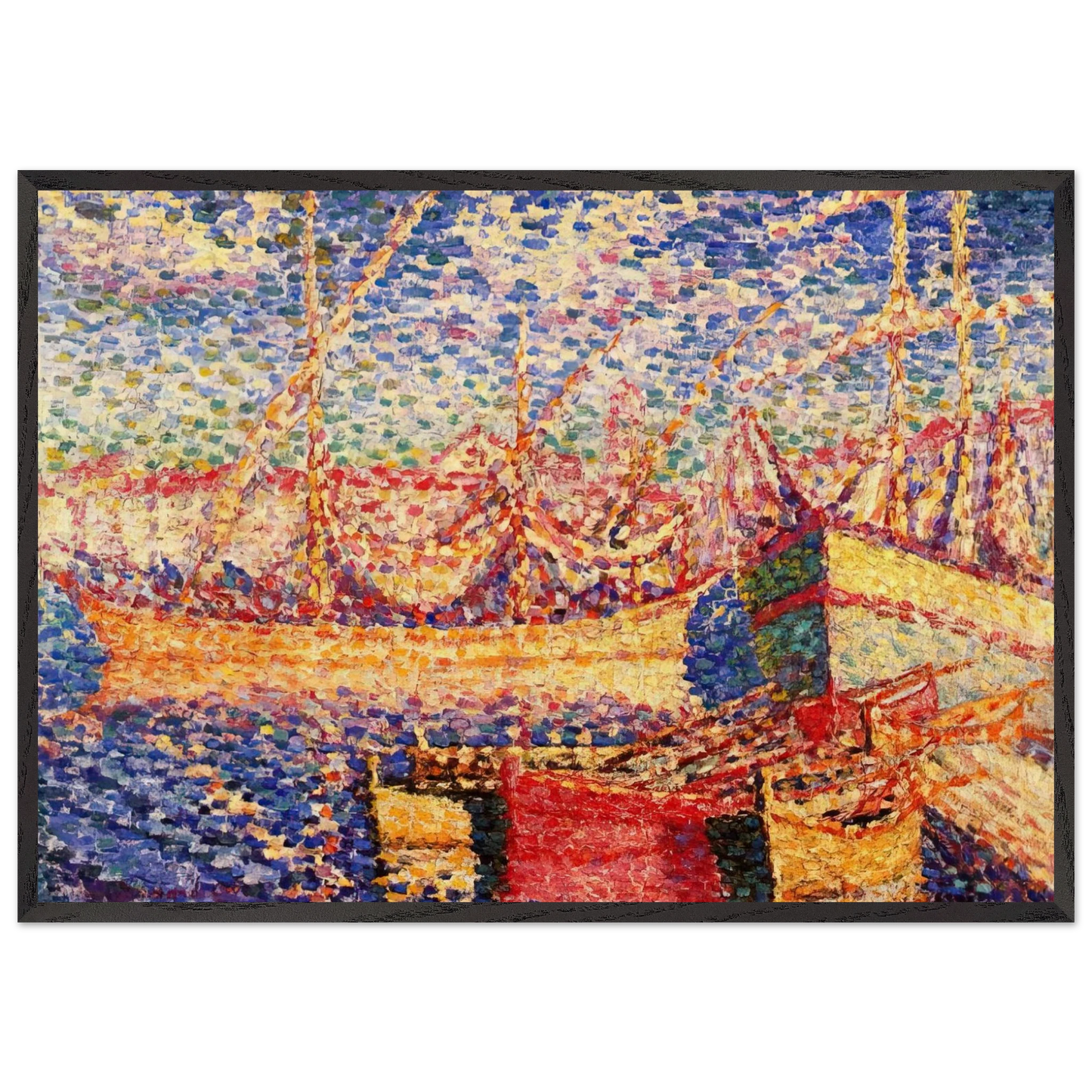 Boats in the Port of St Tropez - Henri-Edmond Cross 70x100 cm / 28x40 inches Framed Art Print – Black Wooden Frame