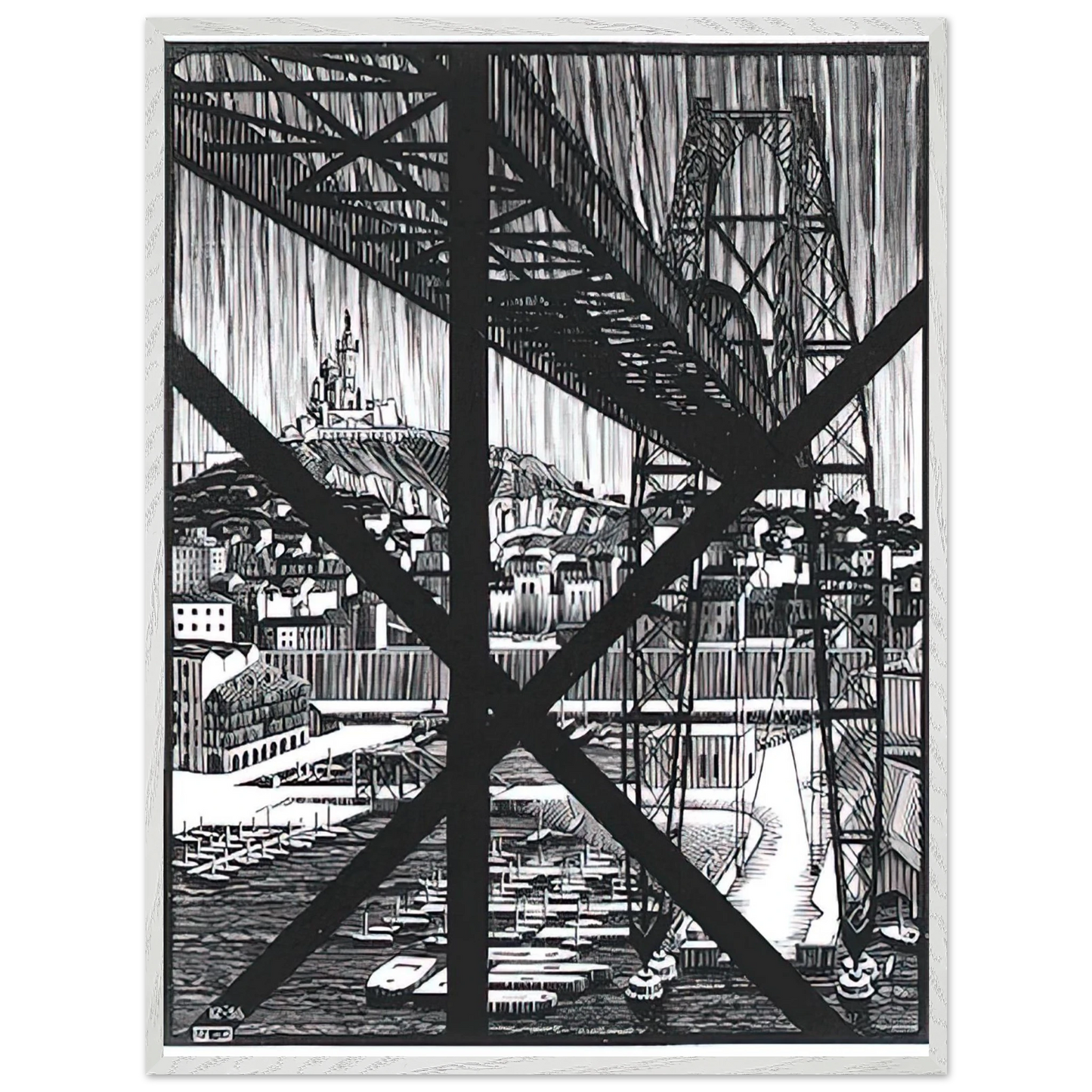 MC Escher - MARCEILLES DECEMBER 1936 1936 Wall Art - 30x40 cm / 12x16 inches - Premium Wooden Framed Poster With Fine Art Paper - White frame