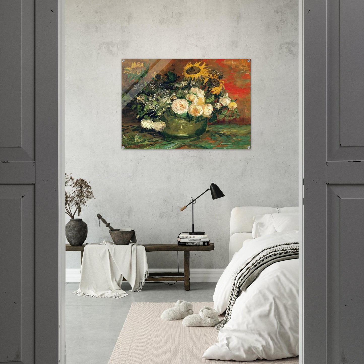 Still Life with Roses and Sunflowers - Vincent van Gogh Acrylic Print - 70x100 cm / 28x40″ inches