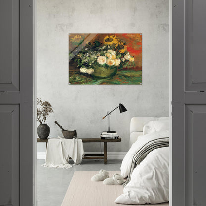 Still Life with Roses and Sunflowers - Vincent van Gogh Acrylic Print - 70x100 cm / 28x40″ inches