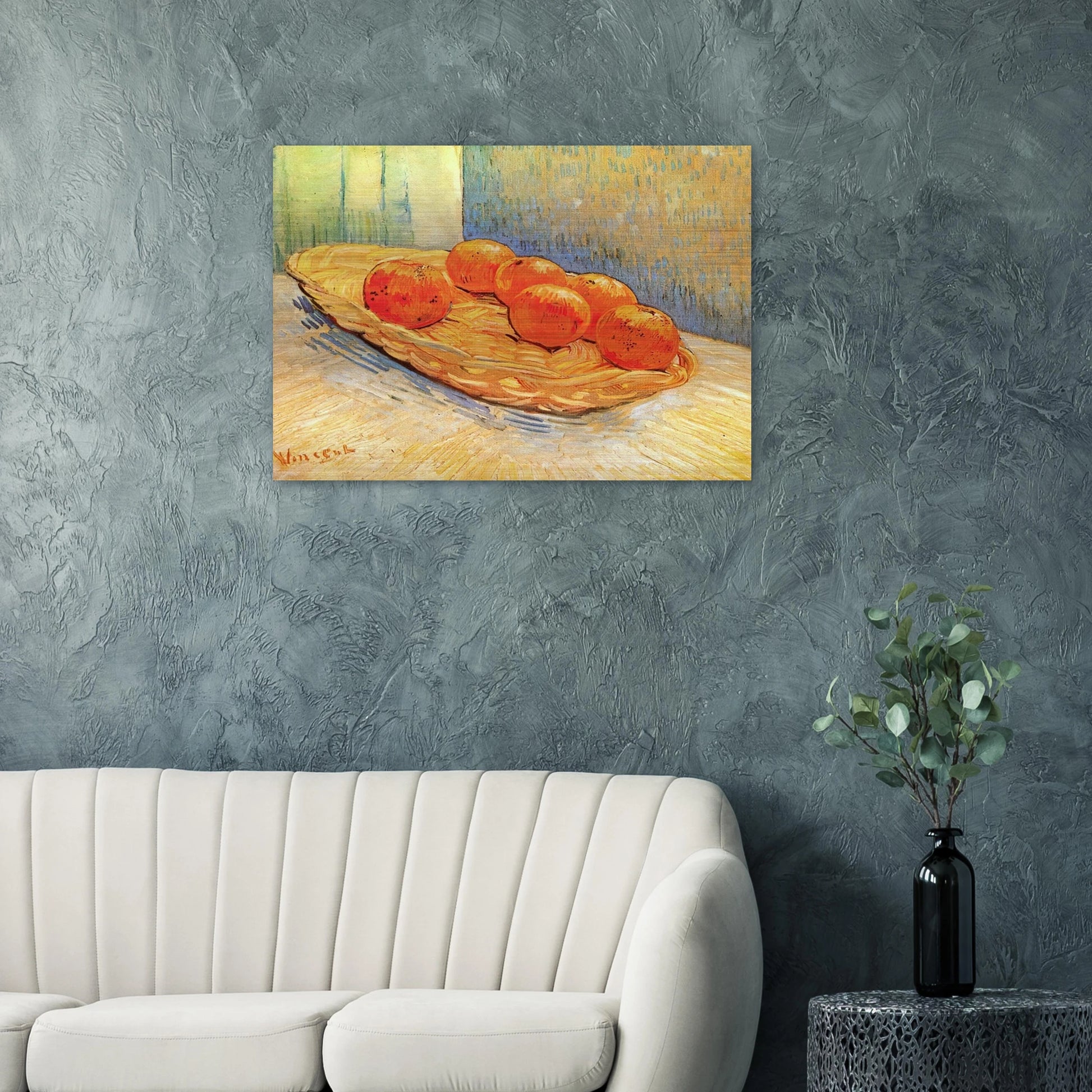 Still Life with Basket and Six Oranges - Vincent van Gogh Brushed Aluminum Print - 70x100 cm / 28x40 inches | Vincent van Gogh Aluminum Print | Vincent van Gogh Prints