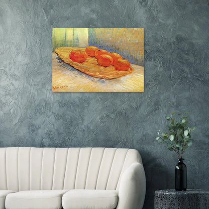Still Life with Basket and Six Oranges - Vincent van Gogh Brushed Aluminum Print - 70x100 cm / 28x40 inches | Vincent van Gogh Aluminum Print | Vincent van Gogh Prints