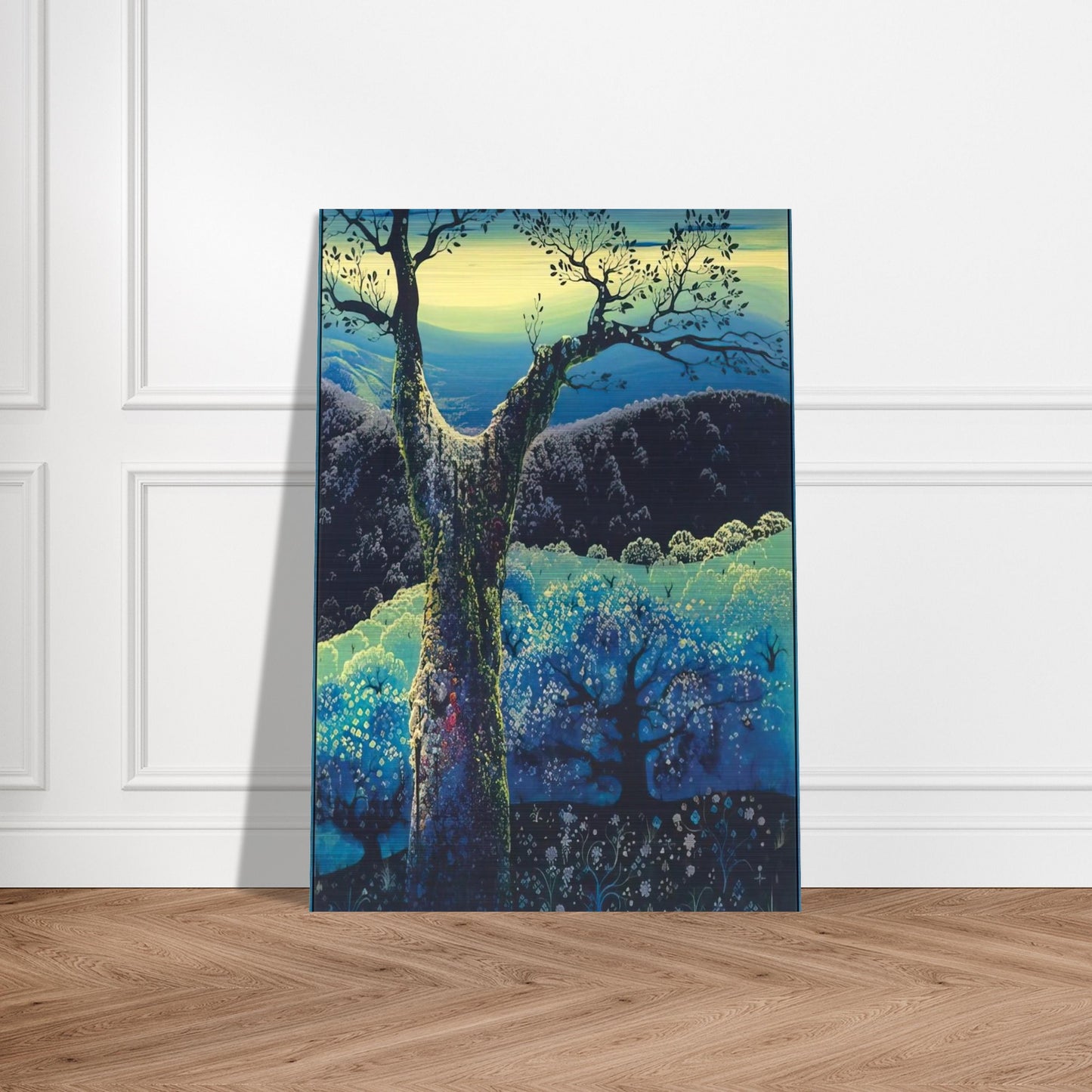 Orchard in Bloom - Eyvind Earle Brushed Aluminum Print - 70x100 cm / 28x40 inches | Eyvind Earle Aluminum Print | Eyvind Earle Prints