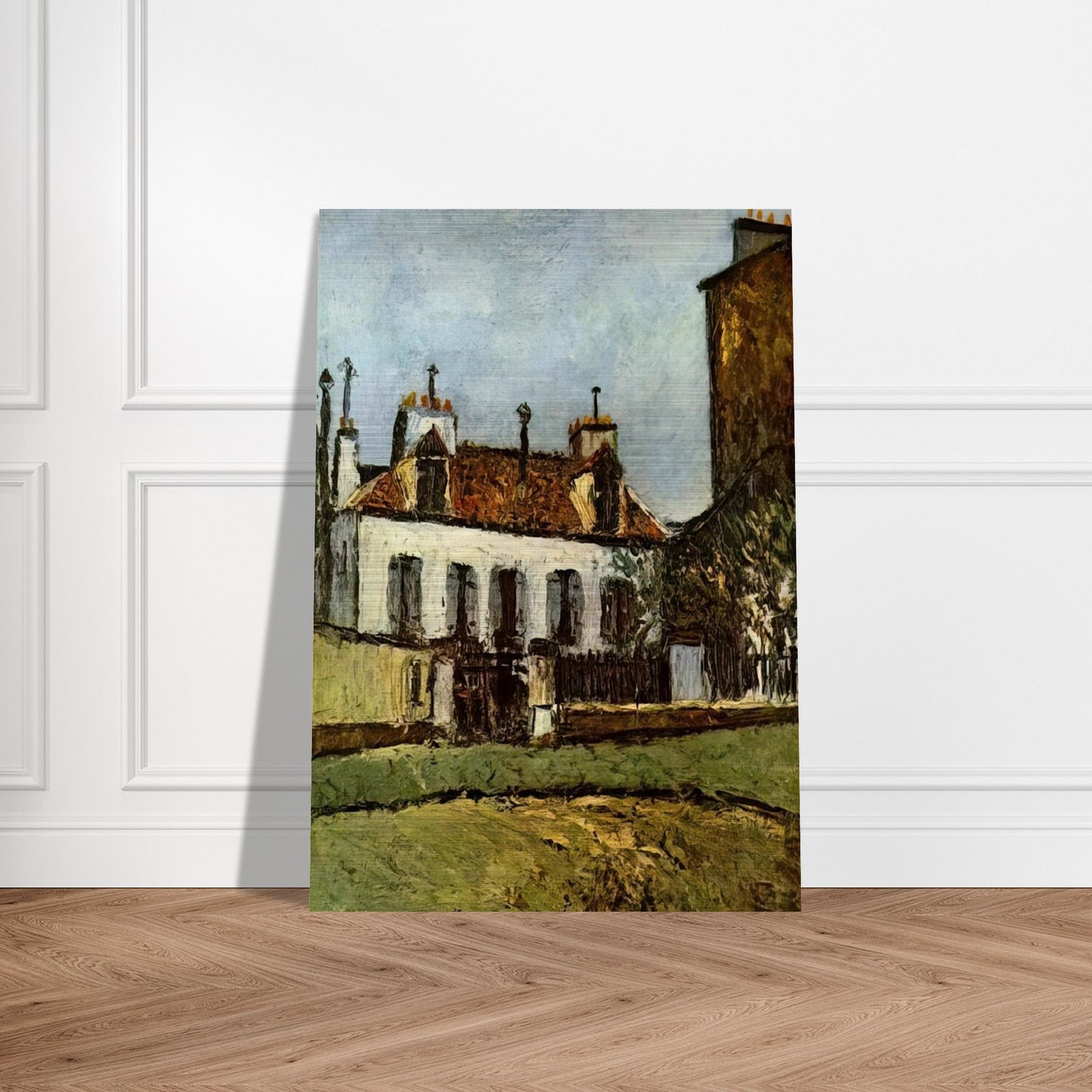 HOUSE IN THE SUBURBS OF PARIS - Maurice Utrillo Brushed Aluminum Print - 70x100 cm / 28x40 inches | Maurice Utrillo Aluminum Print | Maurice Utrillo Prints