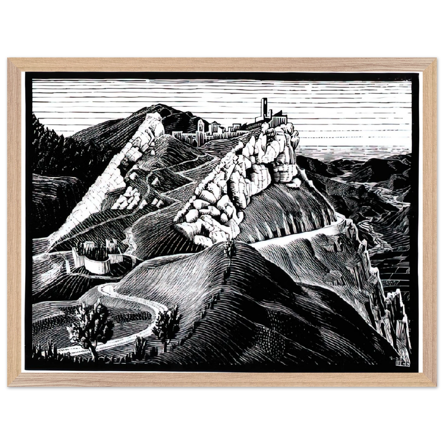 MC Escher - ESCHER (16) Wall Art - 60x80 cm / 24x32 inches - Premium Wooden Framed Poster With Fine Art Paper - Wood frame