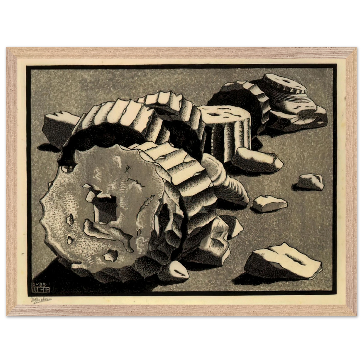 MC Escher - SELINUNTE SICILY OCTOBER 1935 1935 Wall Art - 60x80 cm / 24x32 inches - Premium Wooden Framed Poster With Fine Art Paper - Black frame