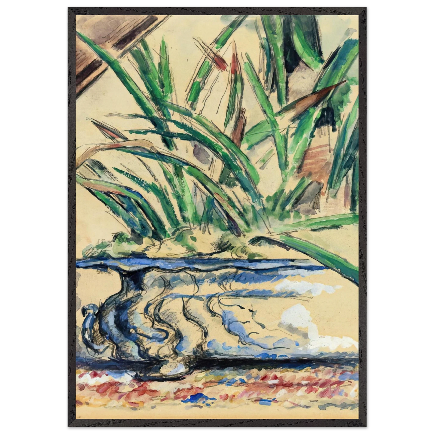 Blue Flowerpot - Paul Cezanne 70x100 cm / 28x40 inches Framed Art Print – Black Wooden Frame