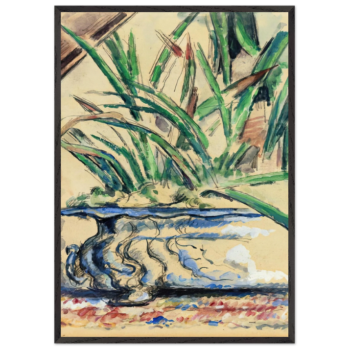 Blue Flowerpot - Paul Cezanne 70x100 cm / 28x40 inches Framed Art Print – Black Wooden Frame