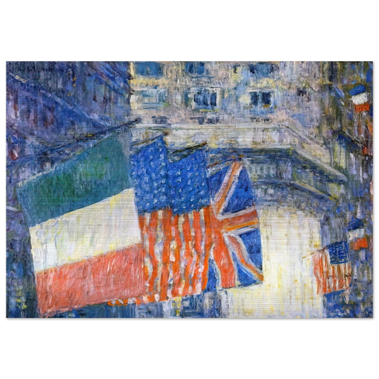 Avenue of the Allies aka Flags on the Waldorf - Childe Hassam Brushed Aluminum Print - 70x100 cm / 28x40 inches | Childe Hassam Aluminum Print | Childe Hassam Prints