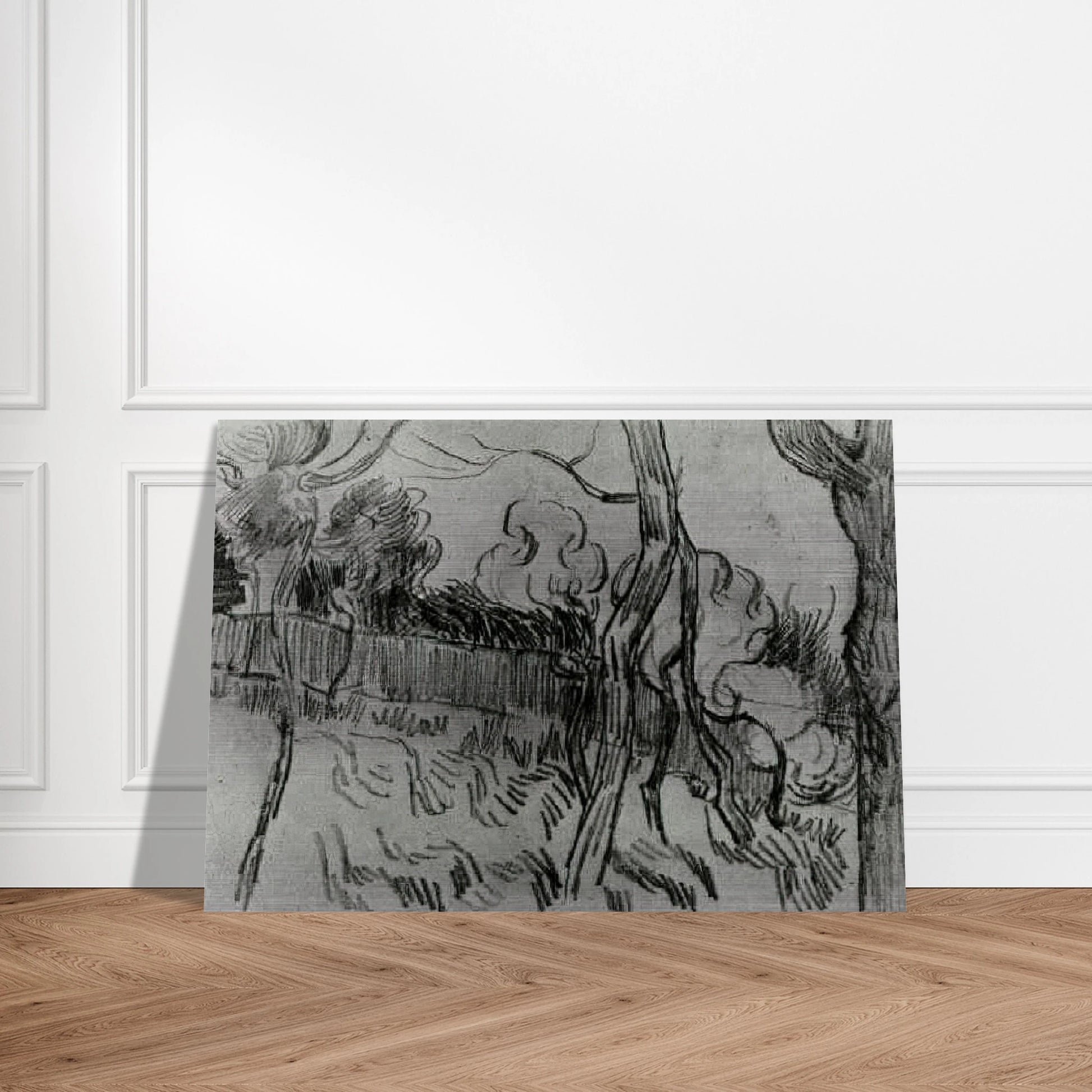Pine Trees Seen against the Wall of the Asylum - Vincent van Gogh Brushed Aluminum Print - 70x100 cm / 28x40 inches | Vincent van Gogh Aluminum Print | Vincent van Gogh Prints