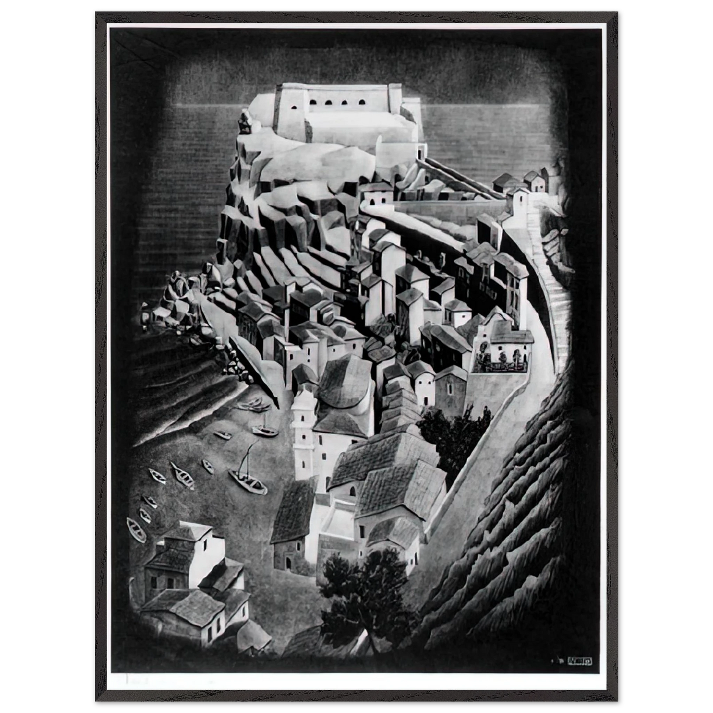 MC Escher - SCILLA CALABRIA JANUARY 1931 1931 Wall Art - 60x80 cm / 24x32 inches - Premium Wooden Framed Poster With Fine Art Paper - Black frame