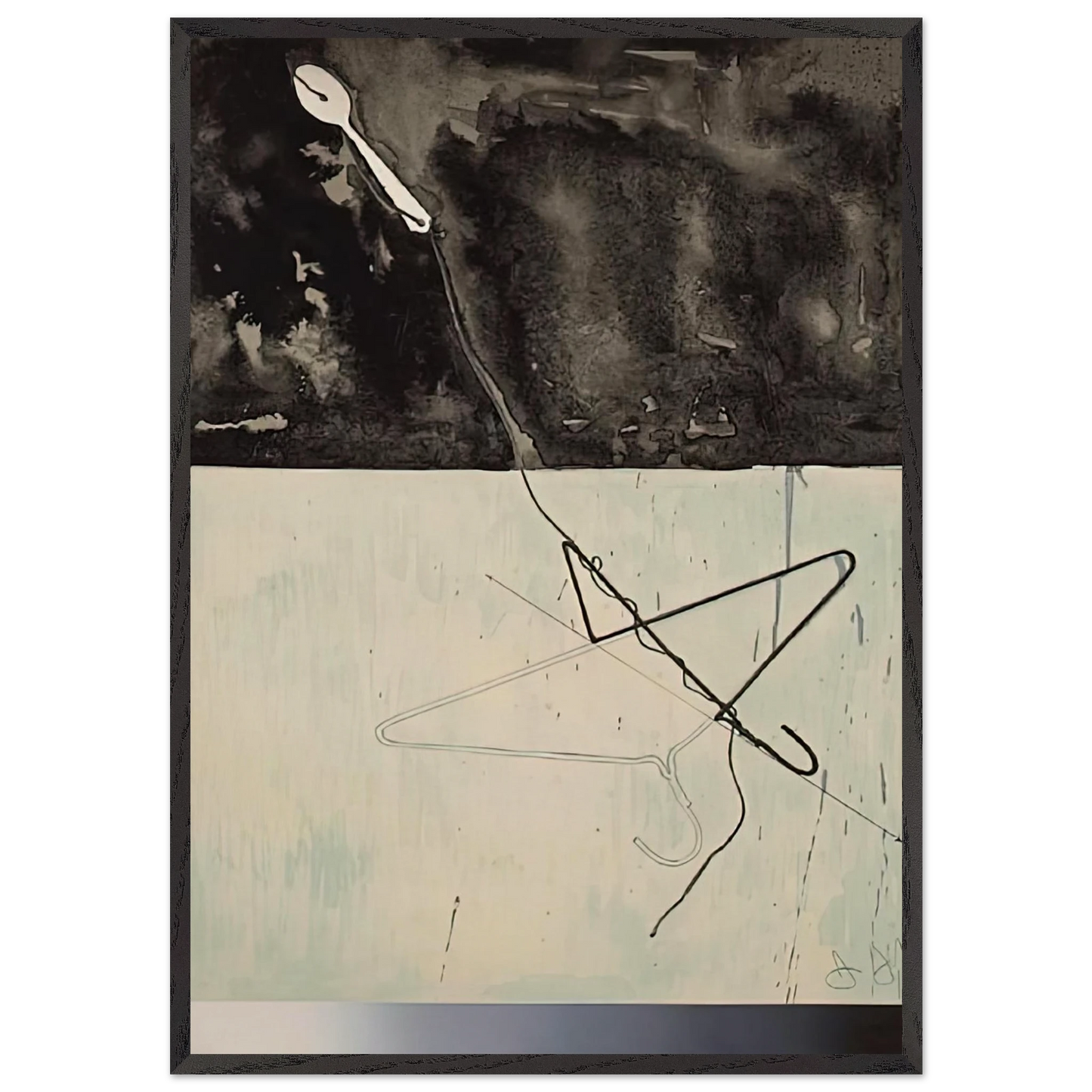 COAT HANGER AND SPOON FROM FRAGMENT ACCORDING TO WHAT 1971 - Jasper Johns Framed Art Print – Black Wooden Frame - Default Title - -Framed Art Print