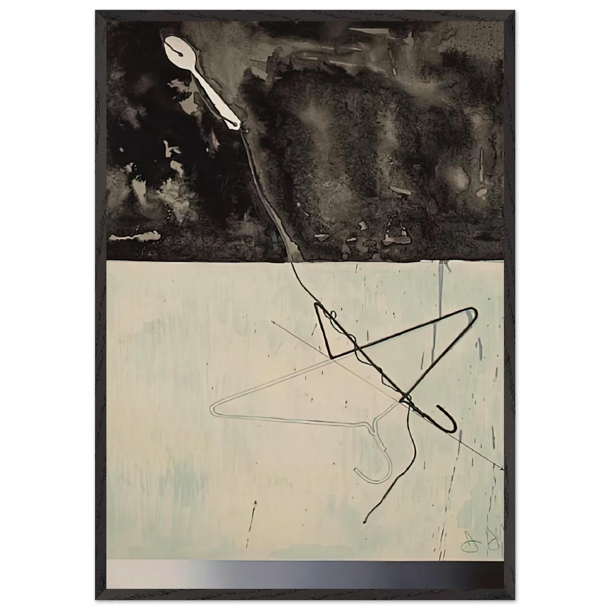 COAT HANGER AND SPOON FROM FRAGMENT ACCORDING TO WHAT 1971 - Jasper Johns Framed Art Print – Black Wooden Frame - Default Title - -Framed Art Print