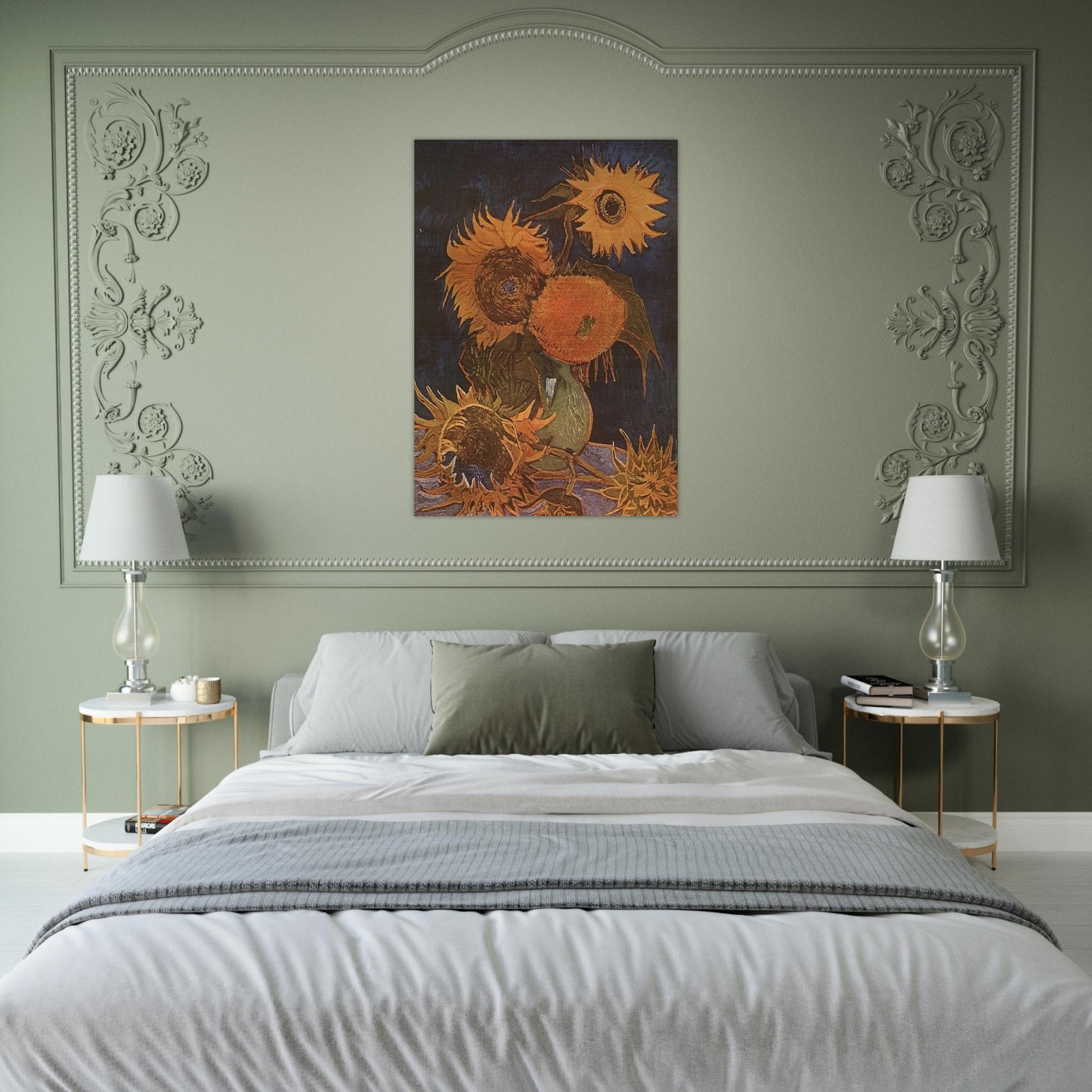 Still Life Vase with Five Sunflowers - Vincent van Gogh Brushed Aluminum Print - 70x100 cm / 28x40 inches | Vincent van Gogh Aluminum Print | Vincent van Gogh Prints