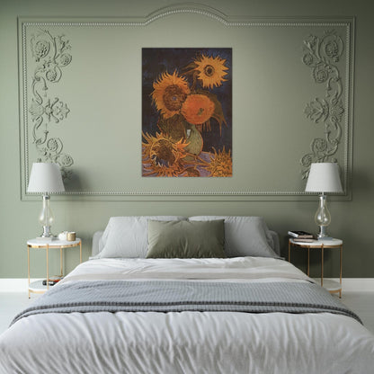 Still Life Vase with Five Sunflowers - Vincent van Gogh Brushed Aluminum Print - 70x100 cm / 28x40 inches | Vincent van Gogh Aluminum Print | Vincent van Gogh Prints