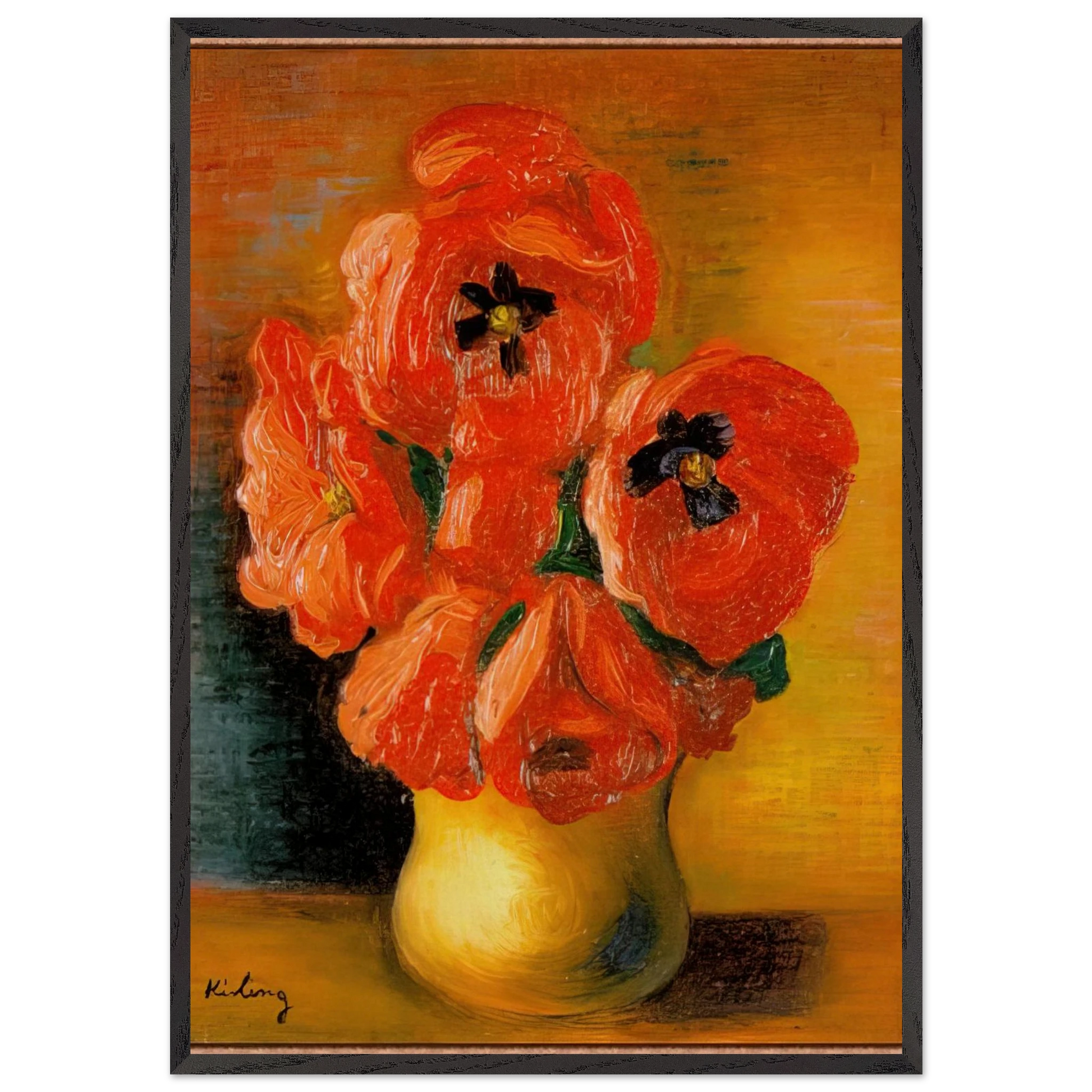 BOUQUET OF PEONIES - Moise Kisling Framed Art Print – Black Wooden Frame - Default Title - -Framed Art Print
